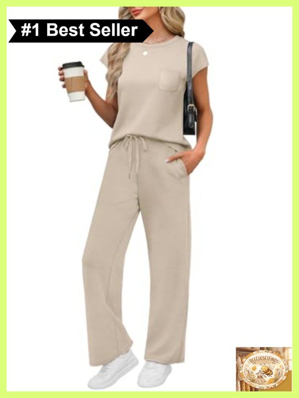 WIHOLL 2 Piece Lounge Set Cap Sleeve Wide Leg Pants Travel Outfit